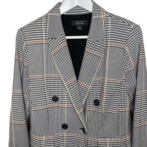 HALOGEN x ATLANTIC-PACIFIC Blazer Glen Plaid Double Breasted Womens S Black